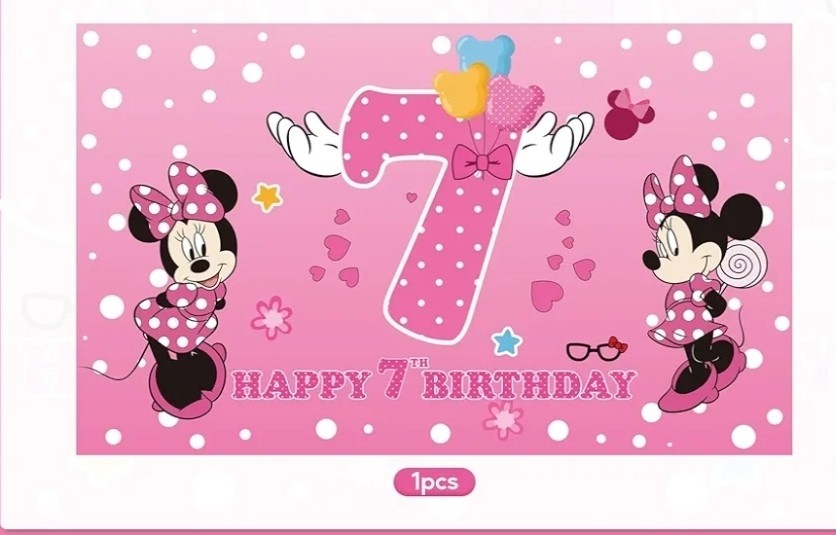 Minnie Mouse 7th Birthday Party Banner Backdrop Decoration 3×5 Ft