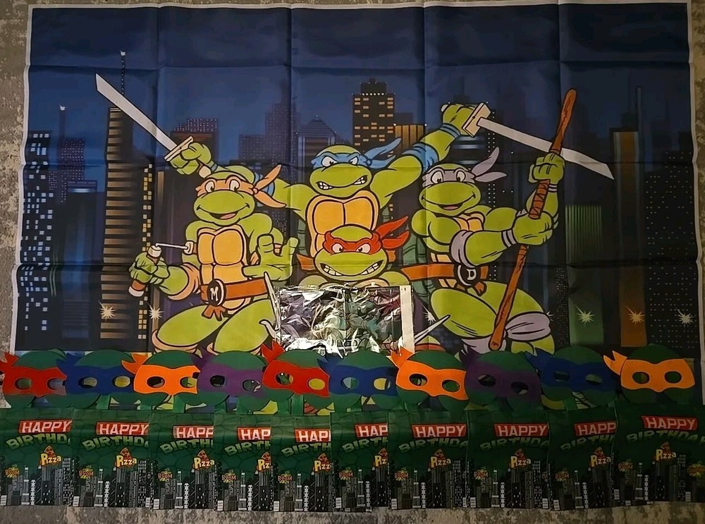 Ninja Turtles Party Set w 3x5FT Backdrop, Party Decor, and Accessories for 10