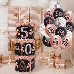 50th Birthday Decorations Boxes for Women-3pcs 50th Black and Rose Gold Boxes…