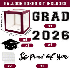 Class of 2026 Graduation Balloon Boxes Set Congrats Grad Party Decor Kit
