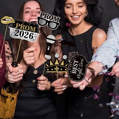 30 PCS 2026 Prom Photo Booth Props Frame Black Gold Silver Graduation Decor