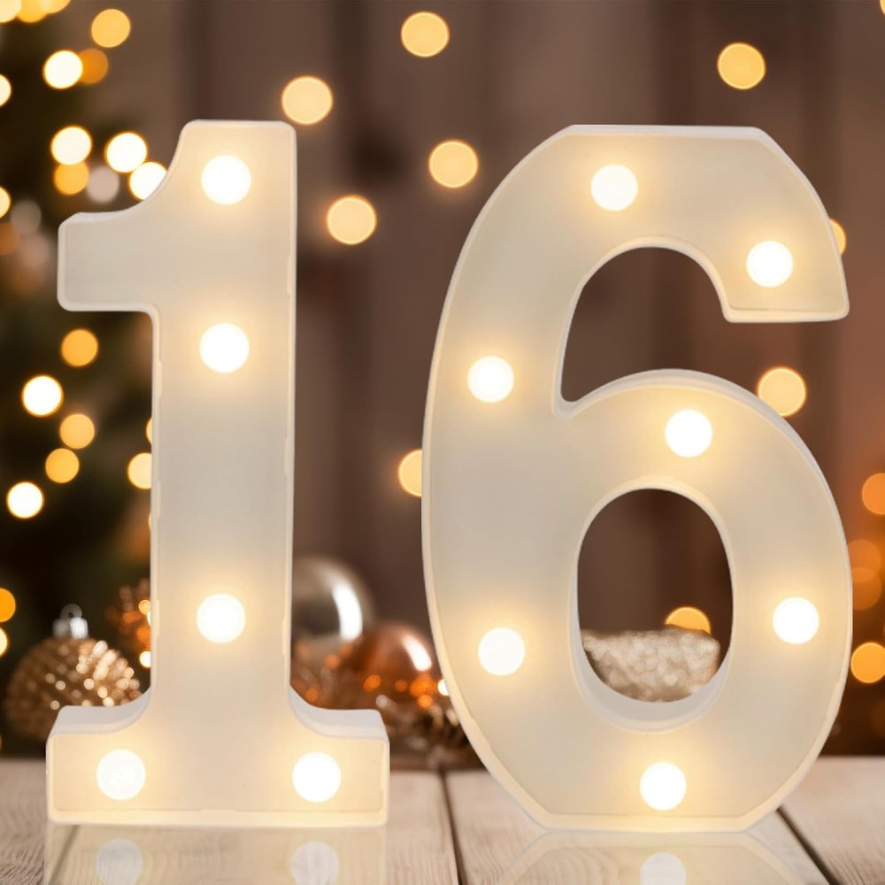 Decorative Led Light Up Numbers, 16th Birthday Decorations White