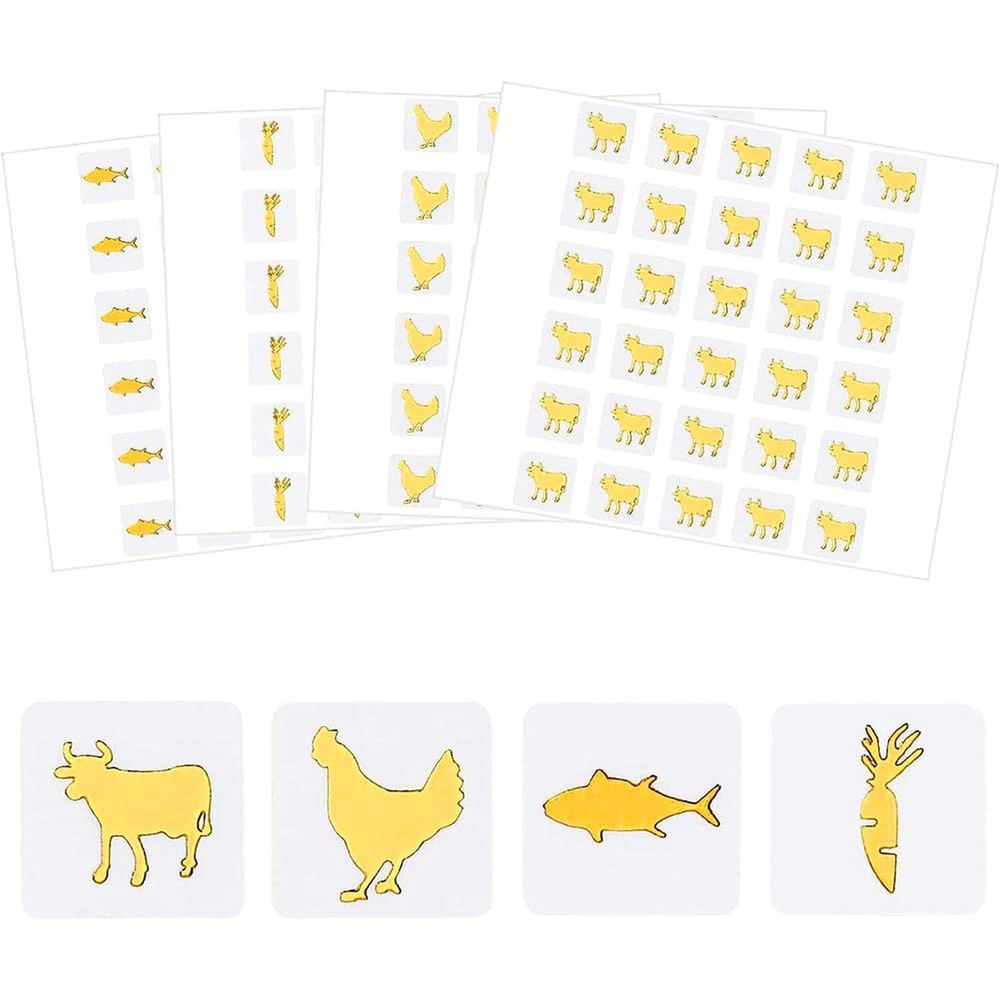 OLYCRAFT 2400Pcs 4 Styles Gold Meal Stickers 0.4 inch Cow/Fish/Chicken/Carrot…