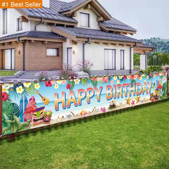 Hawaiian Happy Birthday Banner, Aloha Luau Birthday Party Decorations Outdoor Tr