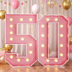 Paready 4FT Marquee 50 Numbers Rose Gold, Light Up Numbers 50 Pink 50th Birthday