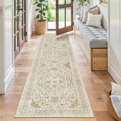 Madane Runner Rug 2×8, Washable Hallway 2′ x 8′ (Runner), Beige/Blue