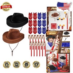 Deluxe Cowboy Party Hat Set Paisley Bandanas Inflatable Stick Horse Adult Kids