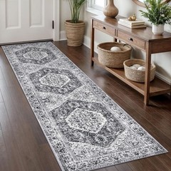KOZYFLY Runners for Hallways 2×8 Ft Washable 8′ x 2′ (Runner), Grey/Blue