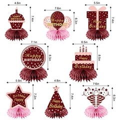 Burgundy Birthday Decorations Honeycomb Centerpieces for Women Girls, Burgund…