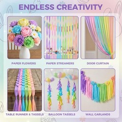 12 PCS Pastel Macaron Crepe Paper Streamers 1.8 Inch x 82 Ft Party Decor