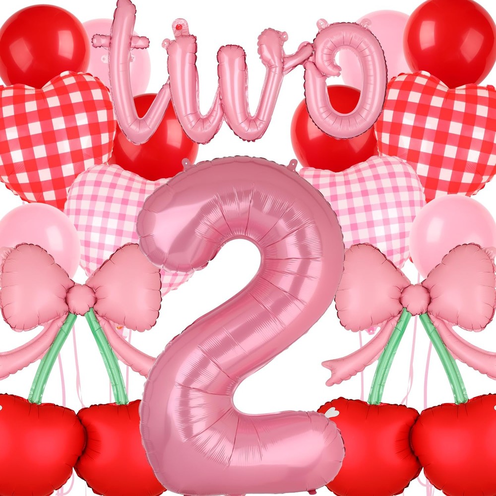 Bow Cherry Balloon 40 In Number 2 Balloon Cherry 2nd Birthday Decor 20Pcs ﻿