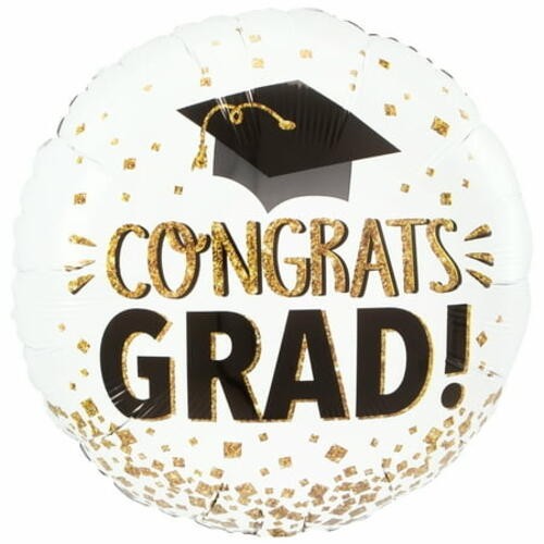 6 PACK – 18″ CONGRATS GRAD GOLD GLITTER foil Balloon SHIPS FLAT