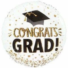 6 PACK – 18″ CONGRATS GRAD GOLD GLITTER foil Balloon SHIPS FLAT