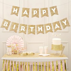 Pre-Strung Happy Birthday Gold Banner Party Sign Wall Door Backdrop Decoration