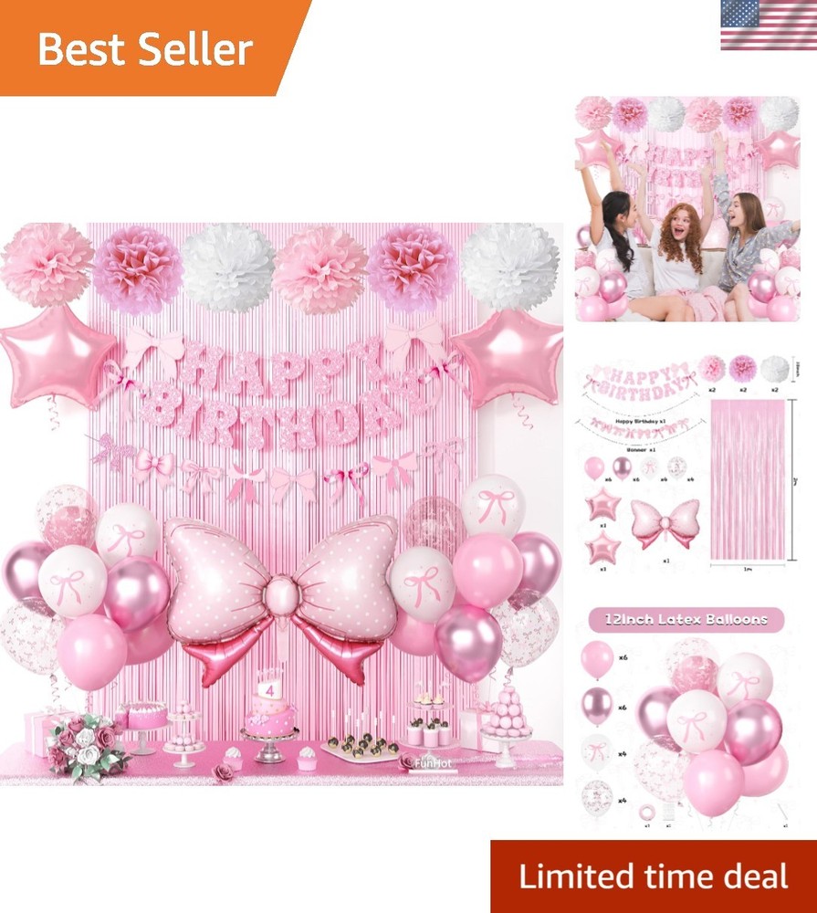 Whimsical Pink and White Bow Decorations for Girls’ Birthdays & Showers