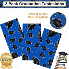 3 Pcs 2024 Graduation Party Tablecloth, Graduation Cap Rectangle Blue and White