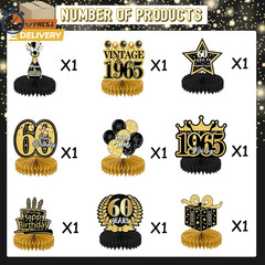 9Pcs 60Th Birthday Party Decorations – 60Th Birthday Decor Men Women Black