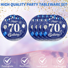 Blue 70Th Birthday Decorations for Men Navy Blue Silver Happy 70Th Birthday Tabl