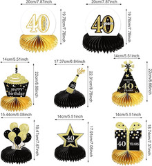 8 Pieces 40Th Birthday Decorations Honeycomb Centerpieces, Black Gold, «Cheers t