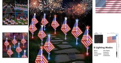 8-Mode Solar American Flag Lights – Perfect Outdoor Decoration for Memorial Day
