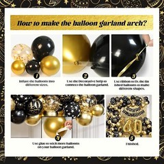 115pcs 40th Birthday Balloon Arch with Black Gold Balloon Garland Happy Birth…