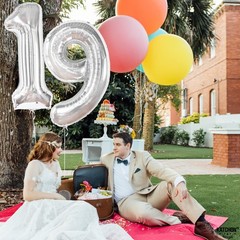 , Giant 19 Balloons Silver – 40 Inch | 19 Balloons for 19th decorations | Sil…
