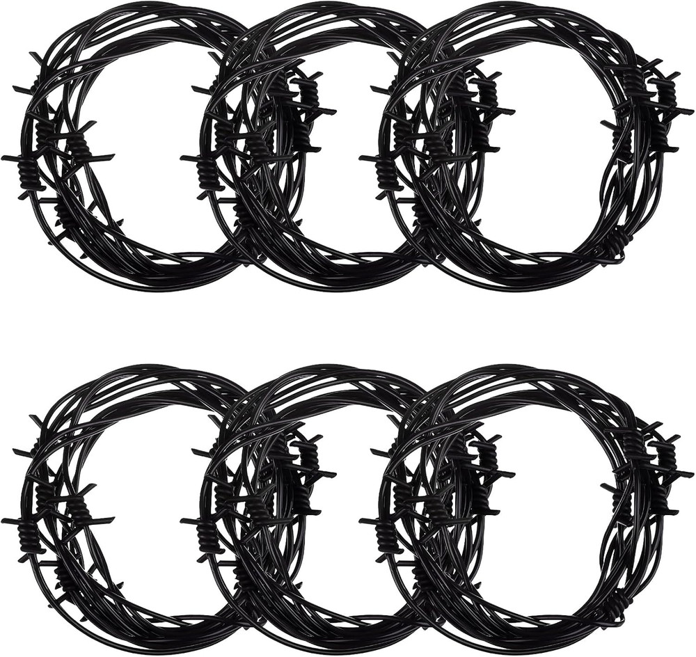 49 Foot Black Fake Rusted Barbed Wire Decoration 6 Pcs Halloween Plastic Faux Ba