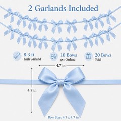 2 Pack Bow Garland Banner, 8.3 ft Pre-Strung Satin Ribbon Bow Decorations for…