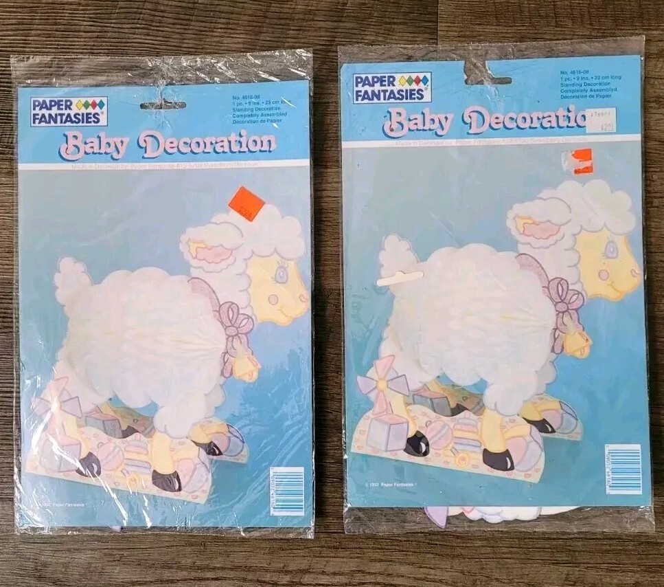 1992 Baby Shower 8.3″ Lamb Centerpiece Decorations Honeycomb Paper Fantasies NOS