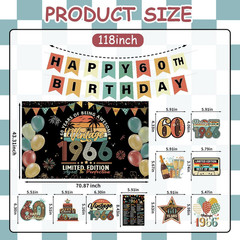 Vintage 60Th Birthday Decorations for Women Men Back in 1966 Party Decor Banner