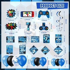 7th Birthday Decorations for Boys, 149Pcs Blue Video Game level 7 Party Suppl…