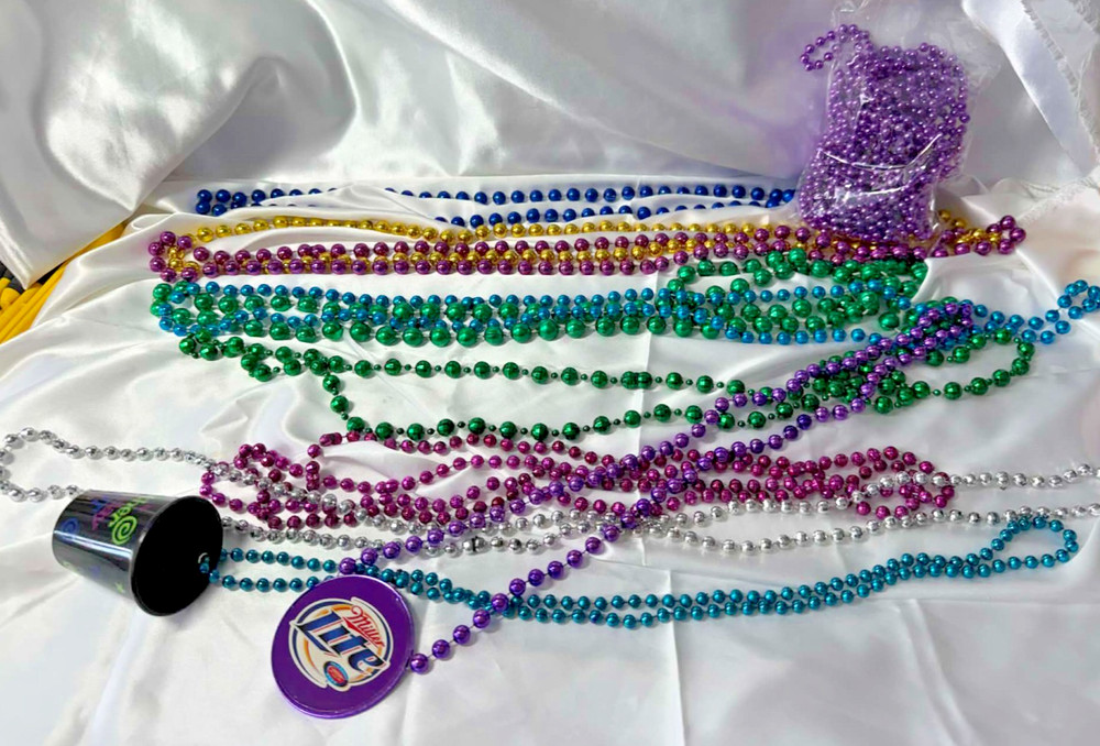 Mardi Gras Beads Bulk Lot Necklaces Party Favors 3 Pounds 4 oz inc..Full Bag/12
