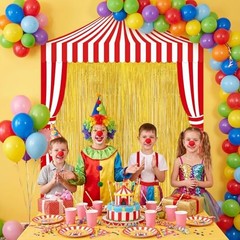 5 Pcs Carnival Circus Party Decorations Set Red White Circus Tent with Gold