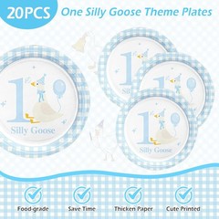 Blue One Silly Goose Birthday Disposable Tableware (Plates, Napkins, Forks)
