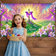 Happy Easter Banner Easter Outdoor Decoration Festival 71×43 Inch Photo Booth Ba