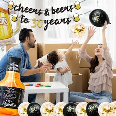 Memorable 30th Birthday Party Pack: Gold Balloons, Banner & Fringe Curtain