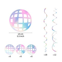 Disco Hanging Swirl Set Party Decorations Ball Supplies Sign Silver 48 PCS