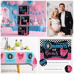 Gender Reveal Decorations 287pcs Burnouts or Bows Plates Backdrop Tablecloths