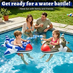 2 Pack Inflatable Shark Pool Floats Kids Water Toys Squirt Guns Safe Seat Outdoo