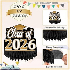 Chic Black Gold Honeycomb Centerpieces for Class of 2026 Graduation Celebrations