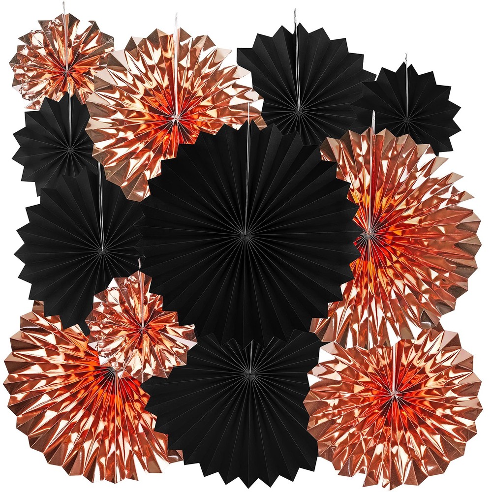 Black Rose Gold Party Hanging Paper Fans – Bachelorette Wedding Anniversary H…