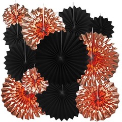 Black Rose Gold Party Hanging Paper Fans – Bachelorette Wedding Anniversary H…