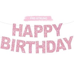 Happy Birthday Banner – Pre-Strung No DIY Birthday Decorations – Happy pink