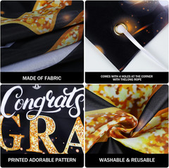 Graduation Banner 2026 Black and Gold – 72.8X43.3 Inch, Congrats Grad Banner for