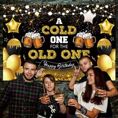 Beer Party Decorations,Black and Gold Happy Birthday 5ft x 3ft, Black,