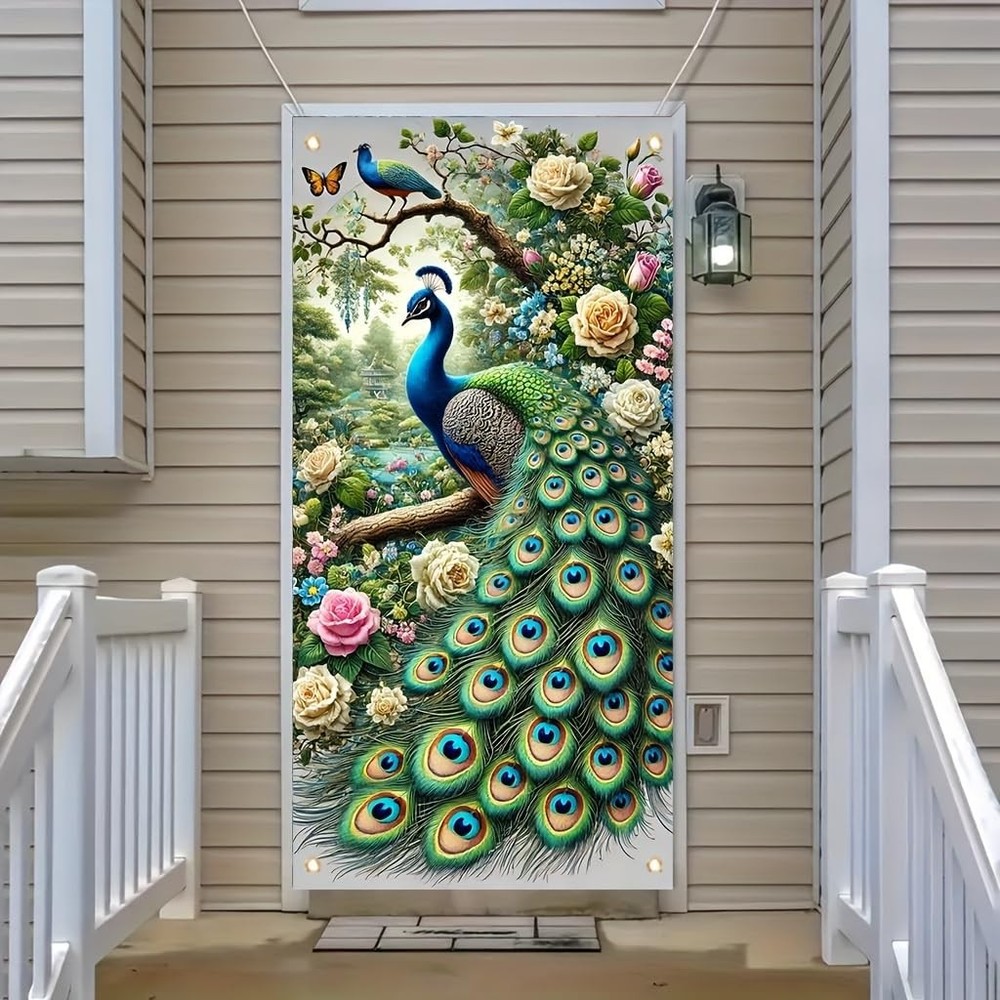 Peacock Garden 71×35 lnch Door Cover Party Decoration Outdoor Indoor Floral D…