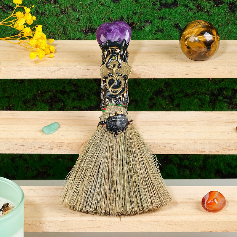 Witch Cinnamon Broom Natural Crystal Magic Sweeper Rose Quartz Tower Broom DIY