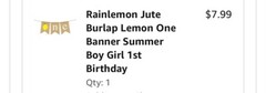Lemon first birthday decor, garland, paper fans, fake lemons, limes & lemon tree