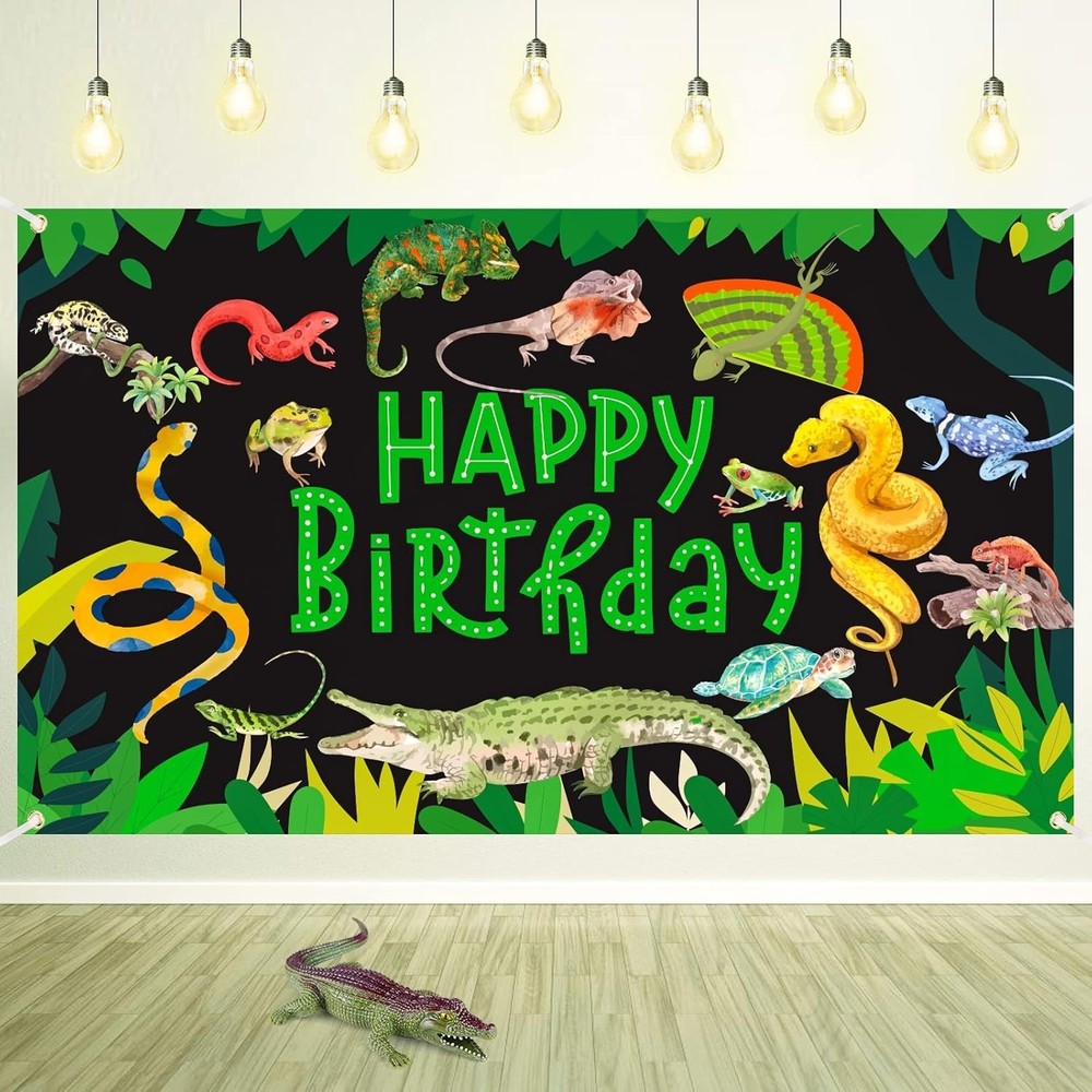 Reptile Swamp Happy Birthday Decorations Jungle Wild One Party Banner for Kids S