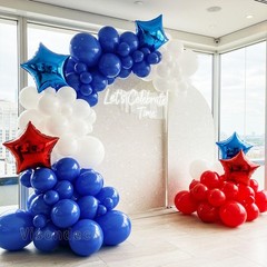Red and Blue Double Balloon Arch Kit with four Giant 24″ Star Foil Balloons –…